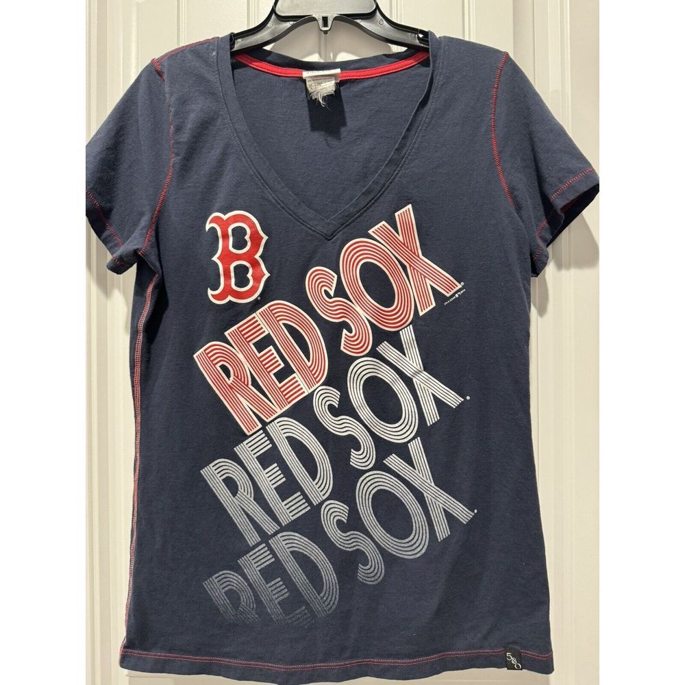 5th & Ocean Boston Red Sox T-Shirt Women XL‎ Navy Blue V-Neck MLB Graphic Tee